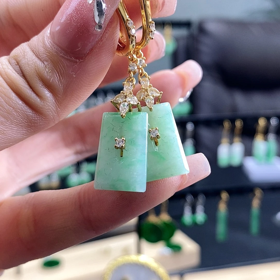 翡翠耳饰银S925镶嵌翡翠