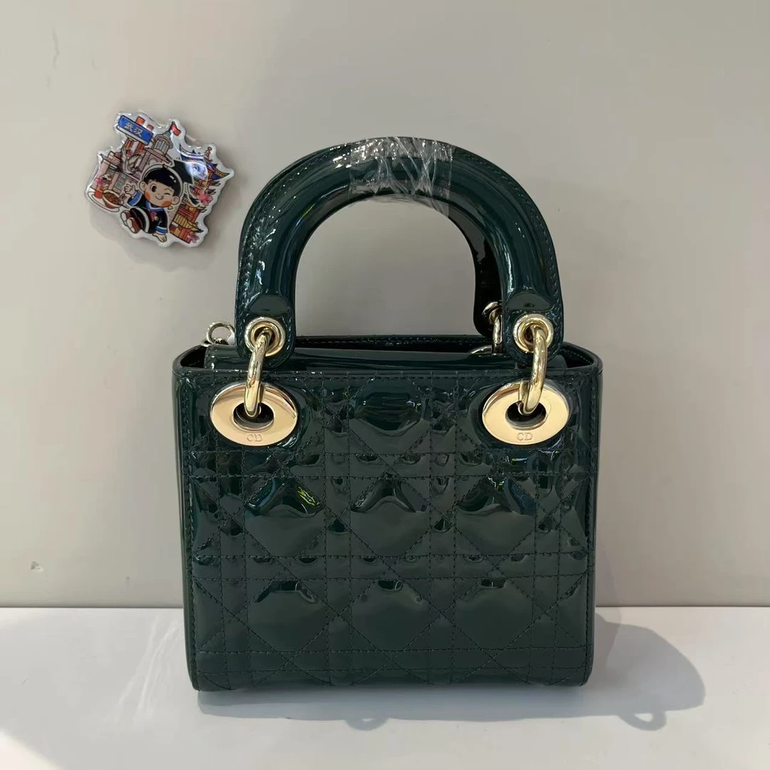 95新 DIOR/迪奥 绿色漆皮戴妃包
