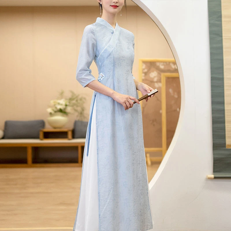 2025春季新款女修身仙气新中式国风连衣裙奥黛旗袍改良年轻款旗袍