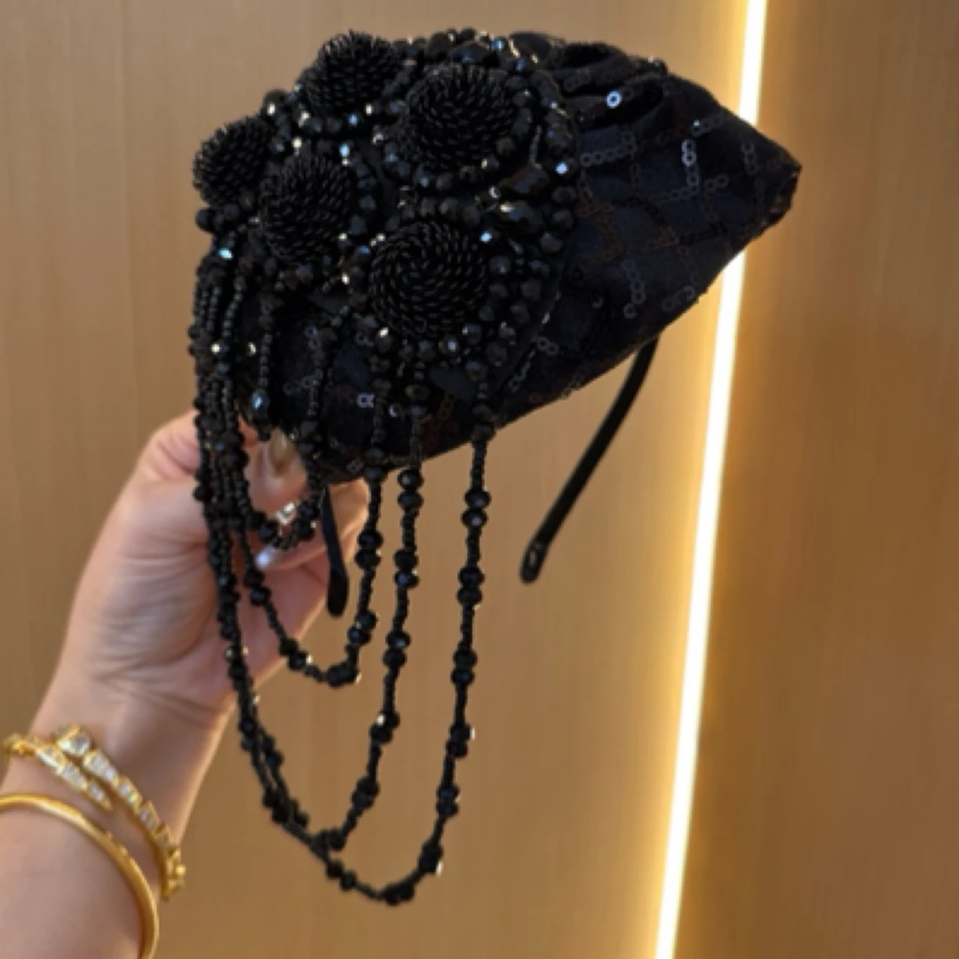 首仕 【6784】重工纯手工编织水晶石半帽发箍