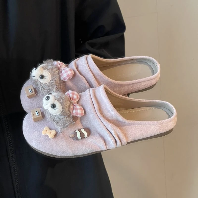 可爱卡通薄底包头拖女鞋外穿2025春季新款一脚蹬勃肯鞋子软底时尚