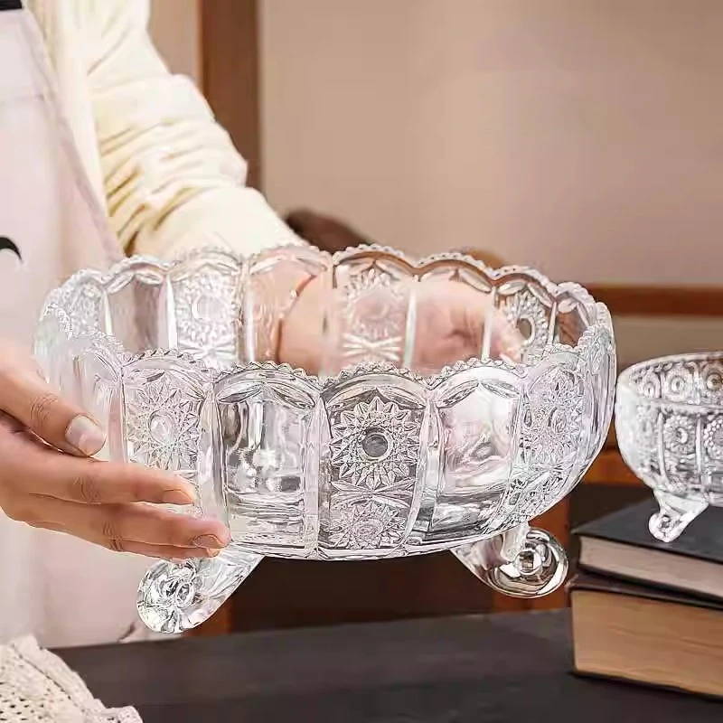 欧式水果盘创意家用水晶玻璃大号果盆客厅茶几干果坚果聚宝盆摆件