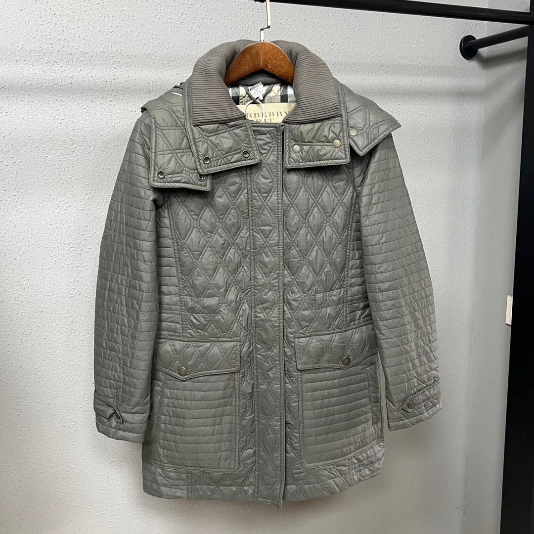99新 BURBERRY/博柏利 二手奢侈品BURBERRY巴宝莉格纹棉服 灰色89