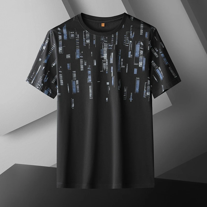 新款短袖t恤男夏季加大码肥胖子宽松休闲圆领半袖薄款透气体恤衫