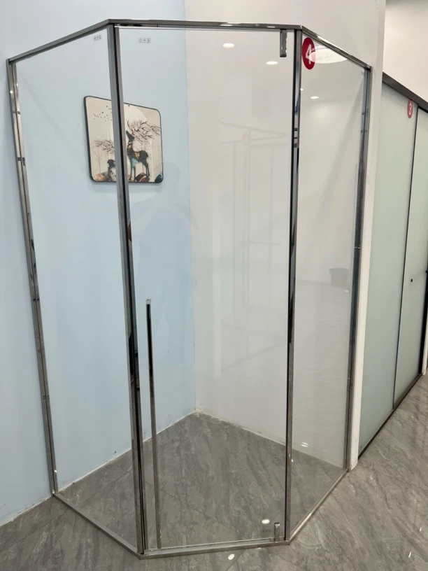 极窄边框淋浴房钻石型玻璃门干湿分离工厂隔断卫生间平开门设计