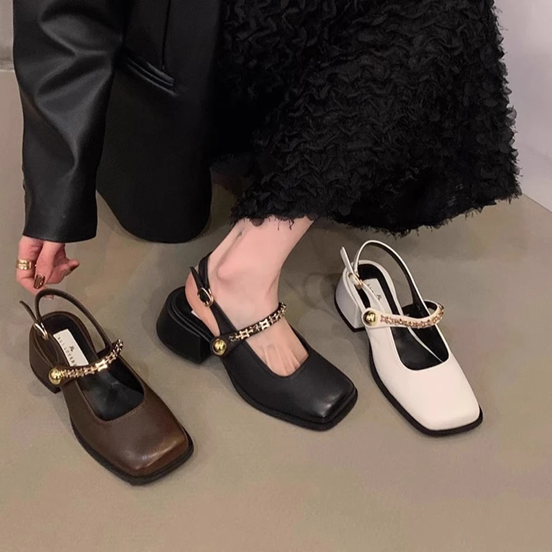 时尚百搭粗跟包头凉鞋2024新款春夏玛丽珍单鞋配裙子小皮鞋晚晚鞋