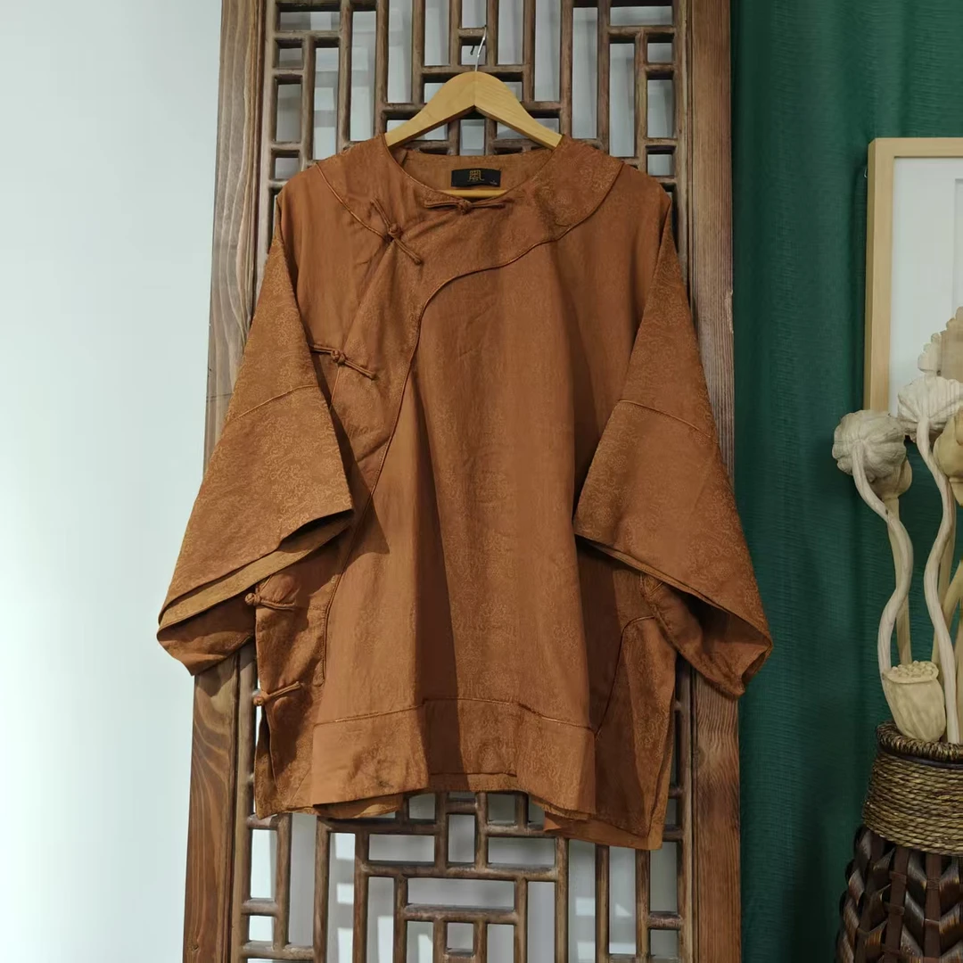 （NS198-2）凤徕兮私人定制土黄色暗纹底斜襟盘扣太太服