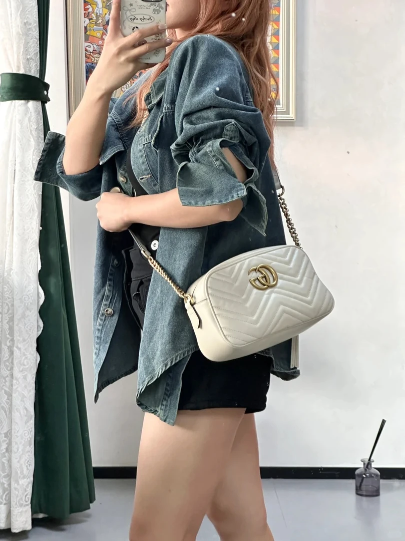 99新 GUCCI/古驰 Gucci marmont相机小号白金/99新/优选