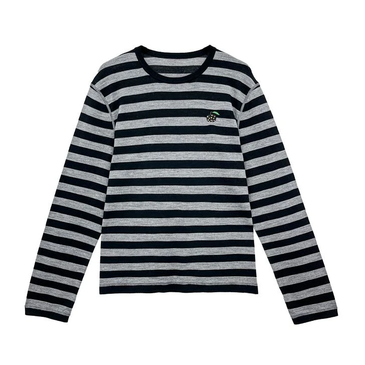 【亚楠本楠】晚风◆进口针织面料刺绣印花条纹长袖T恤6839