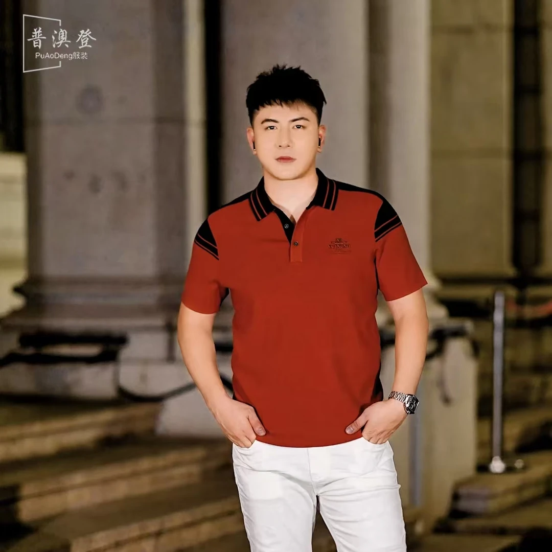 2025男士翻领Polo衫秋季新款时尚潮流百搭休闲字母刺绣短袖针织衫