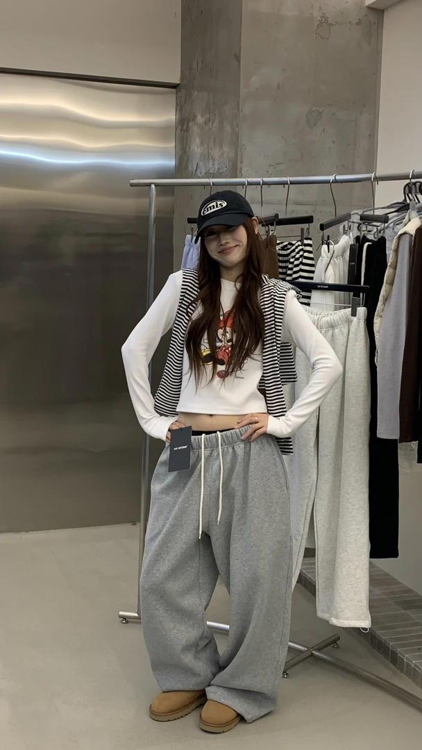 米古古13C #1085#新 韩版遛弯松弛感百搭抽绳卫裤（腰围64裤长102）