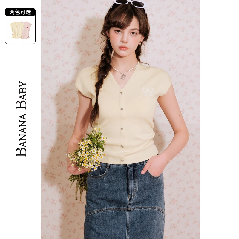 【粉丝专属】BANANABABY2025年夏新款刺绣显瘦无袖针织衫D252MY135