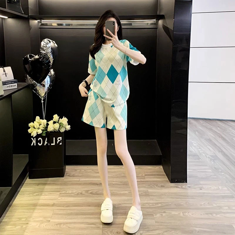 睡衣女夏季两件套宽松条纹胖mm加肥大码裤套装休闲运动家居服潮