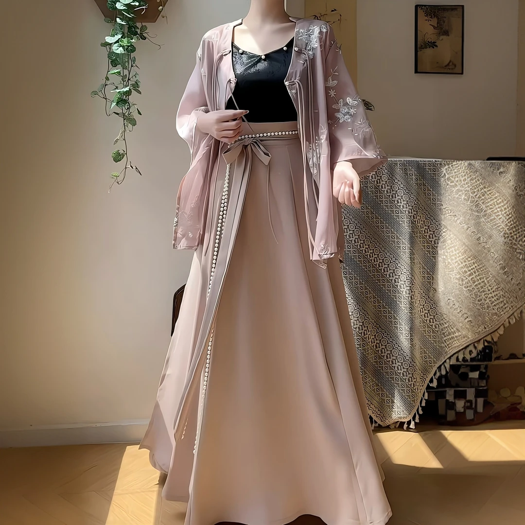 汉衣织造【桃之夭夭】八破裙套装汉服早秋女新中式国风汉服显瘦