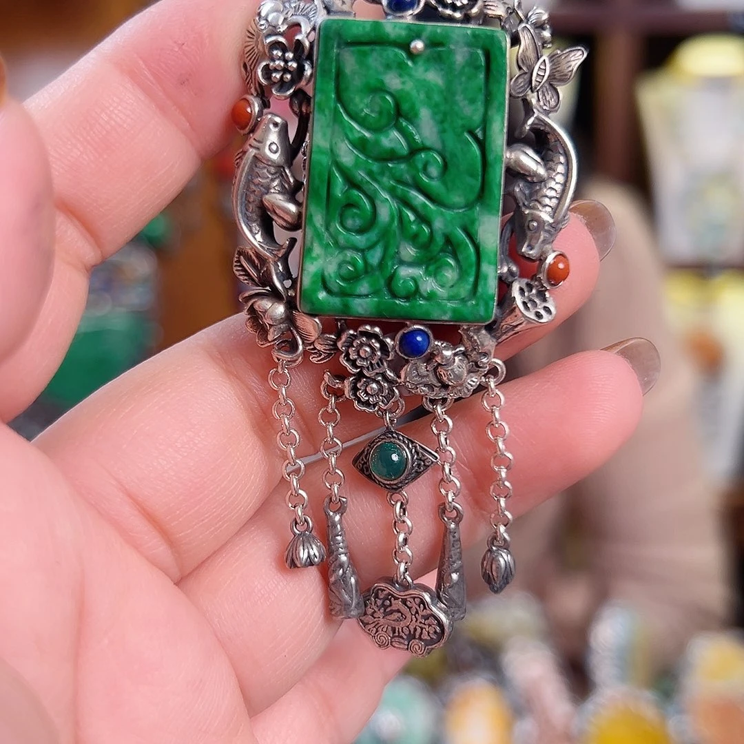 翡翠银S925镶嵌戒指/指环国风