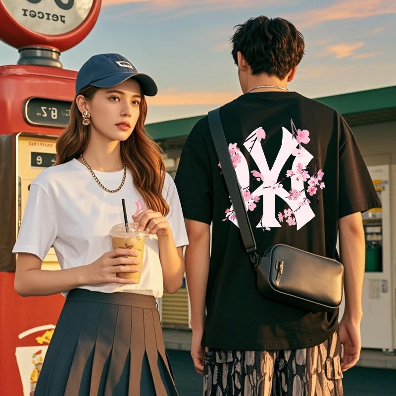 100%纯棉短袖t恤男士夏季潮牌新款港风五分半袖宽松简约休闲上衣