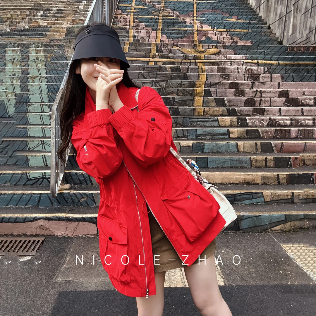 5NWT015【火烈鸟】【贵姐NICOLE】进口面料旅行户外穿搭设计防水外套