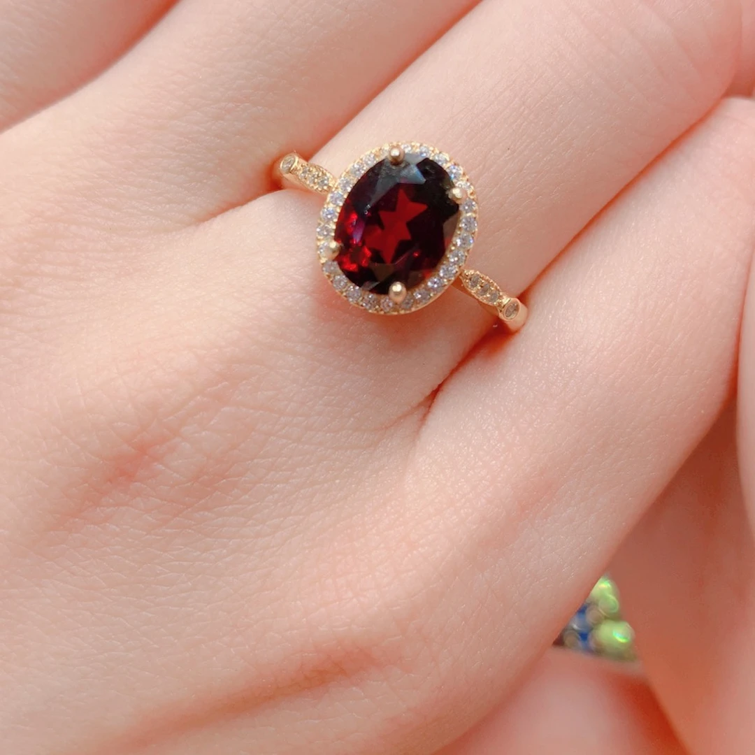 石榴石戒指银S925镶嵌