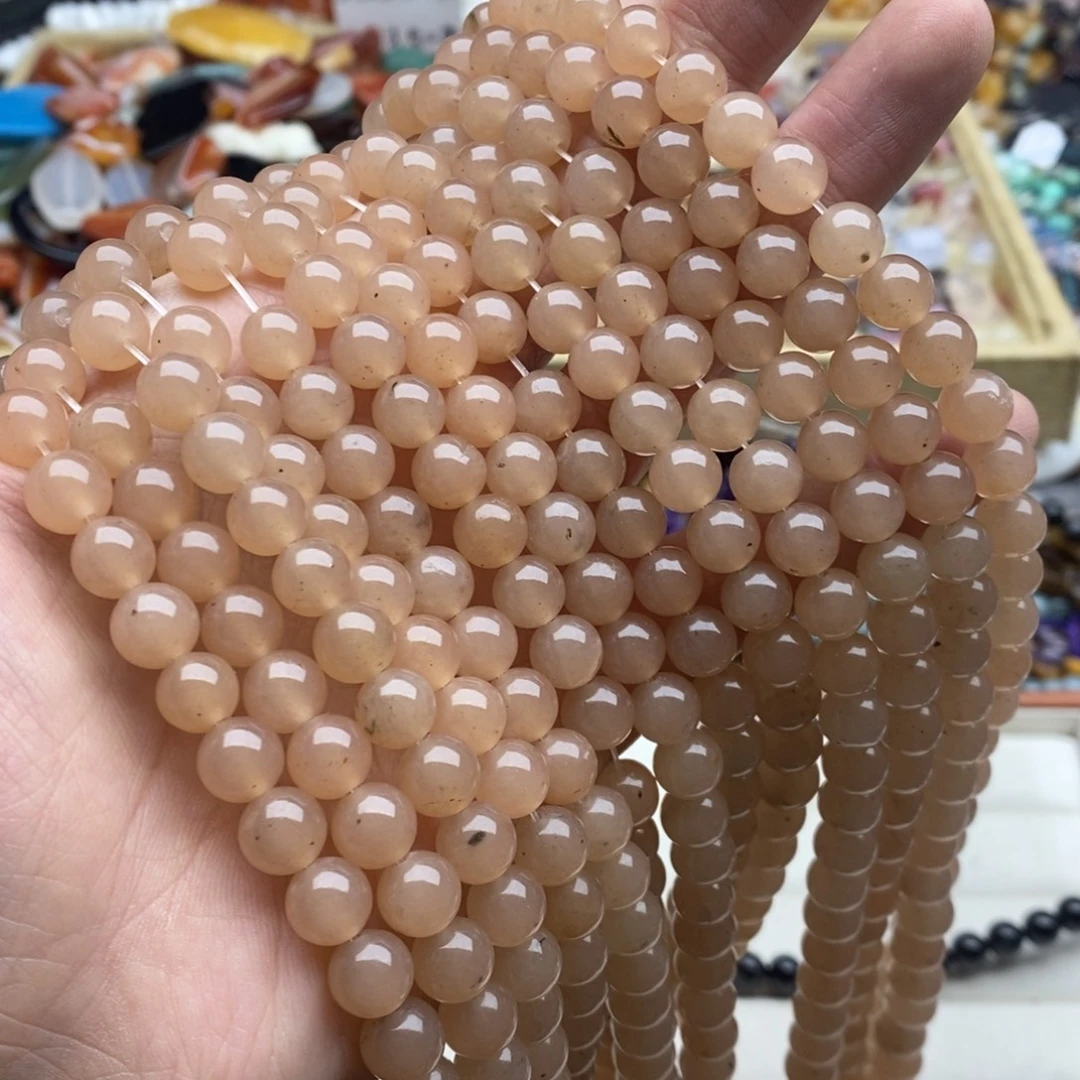 玛瑙/玉髓未镶嵌珠宝半成品一条天然微瑕8mm藕粉玉髓