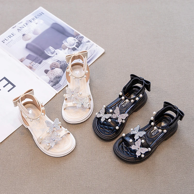 蝴蝶结女童公主鞋夏季透气女孩凉鞋防滑3-12岁中大童鞋时尚沙滩鞋