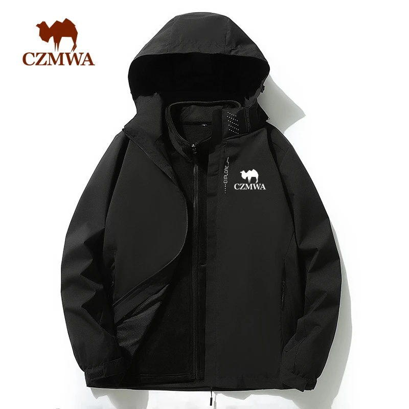骆驼骑师男士春秋新款运动户外休闲可拆卸连帽防风防水冲锋衣外套
