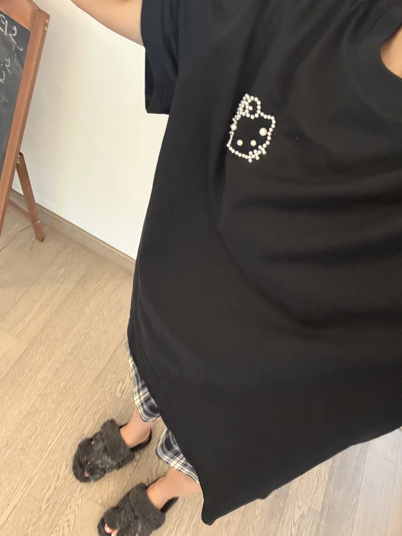 【珍珠kt】时尚夏气质显瘦宽松网红设计感潮流纯棉