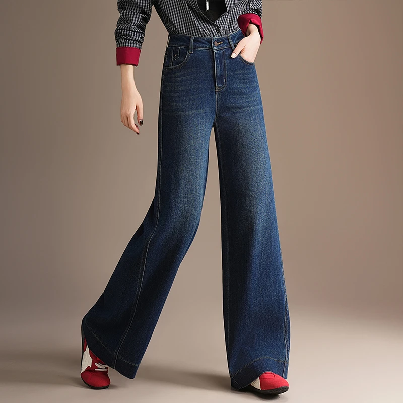 正品高端时尚大阔腿牛仔裤女2025新款秋季高腰显瘦休闲垂感裤子潮