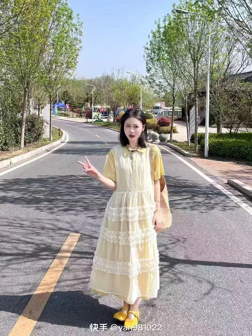 新款夏季日系白色连衣裙法式时尚大码连衣裙蕾丝两件套7970