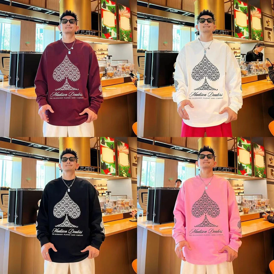 小众设计桃心印花青春活力早秋纯棉舒适透气情侣同款简约长袖T恤