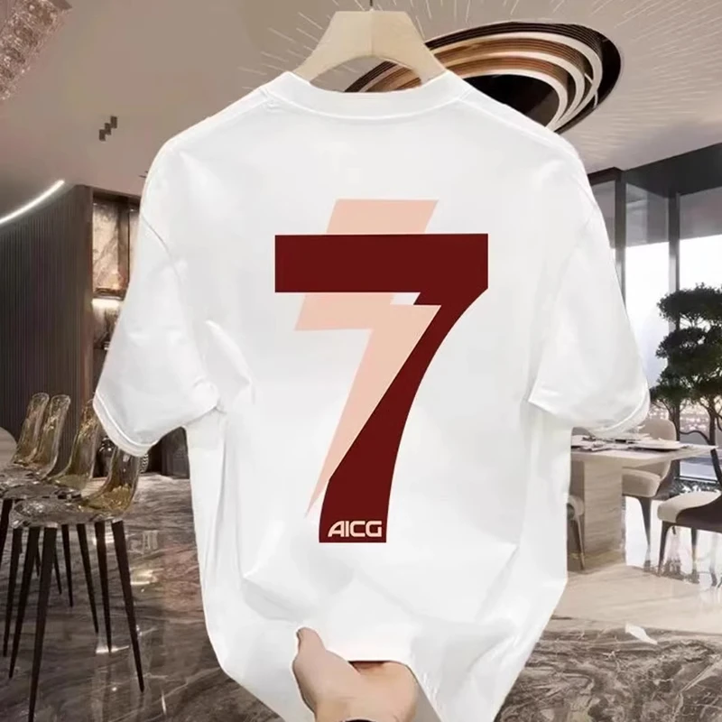 仓石一树潮牌数字7印花短袖T恤男夏季新款宽松纯棉情侣装半袖上衣