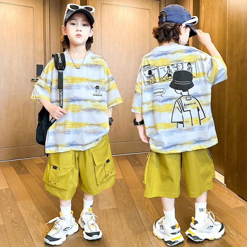 儿童男童夏款套装2025新款休闲短袖运动潮酷套装网红6-12岁韩版