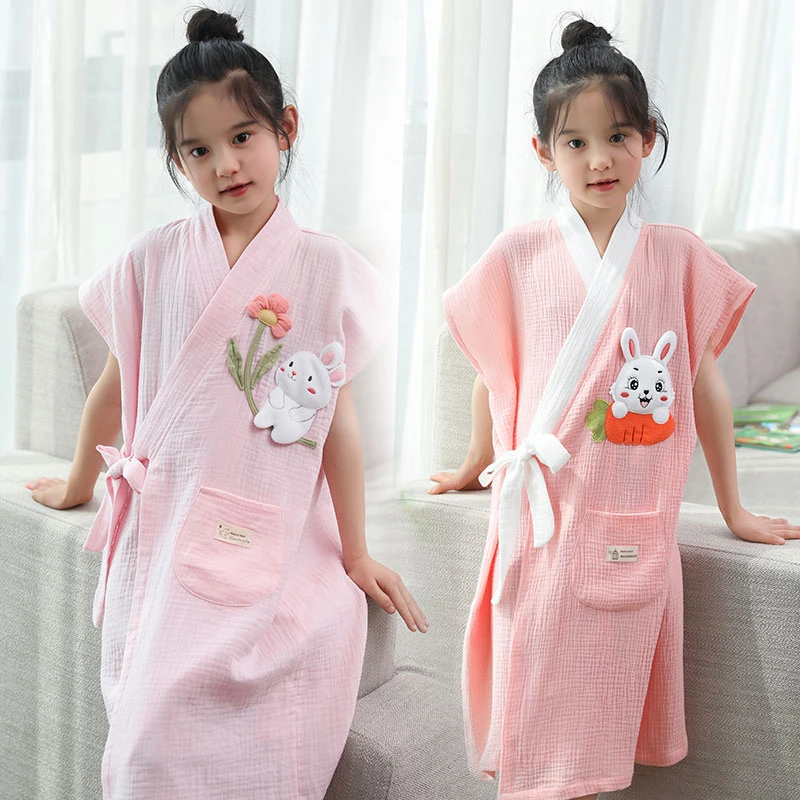 【如之纺】春夏纯棉纱布浴巾男女宝宝洗澡家用吸水速干柔软卡通浴袍