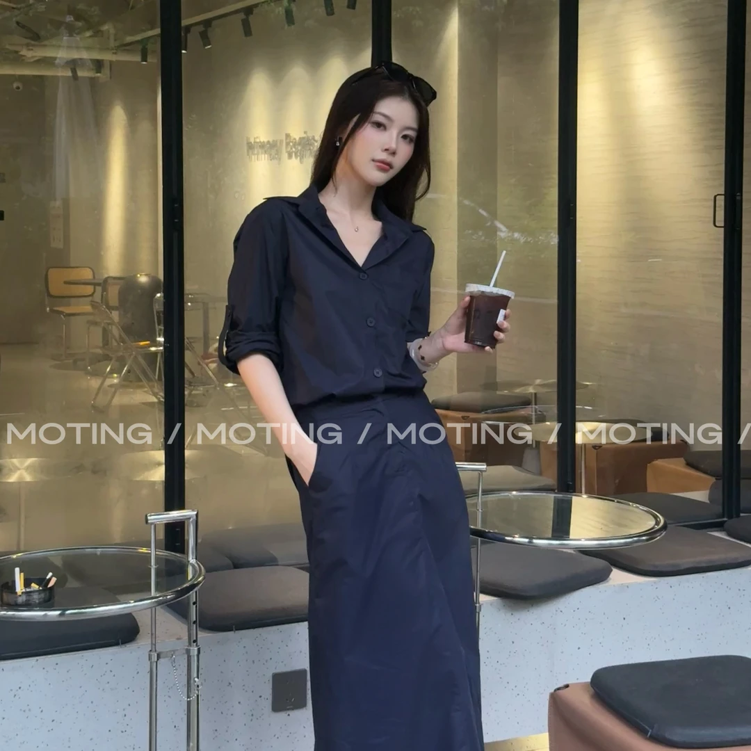 【高智慵懒】早秋老钱风设计感高腰别致衬衣连衣裙