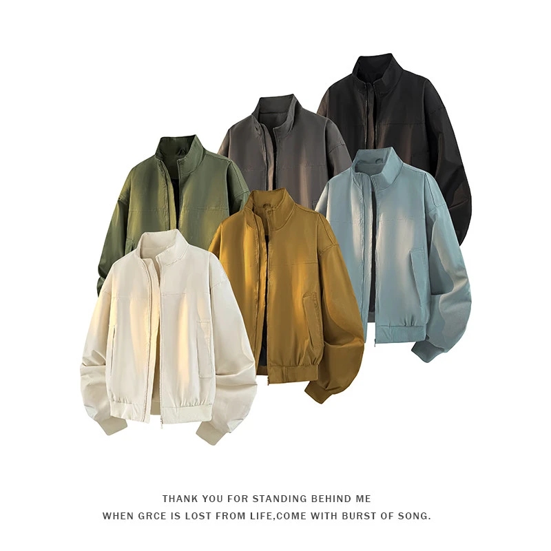 美式教练夹克男春秋三防立领冲锋衣纯色复古户外工装机车飞行外套