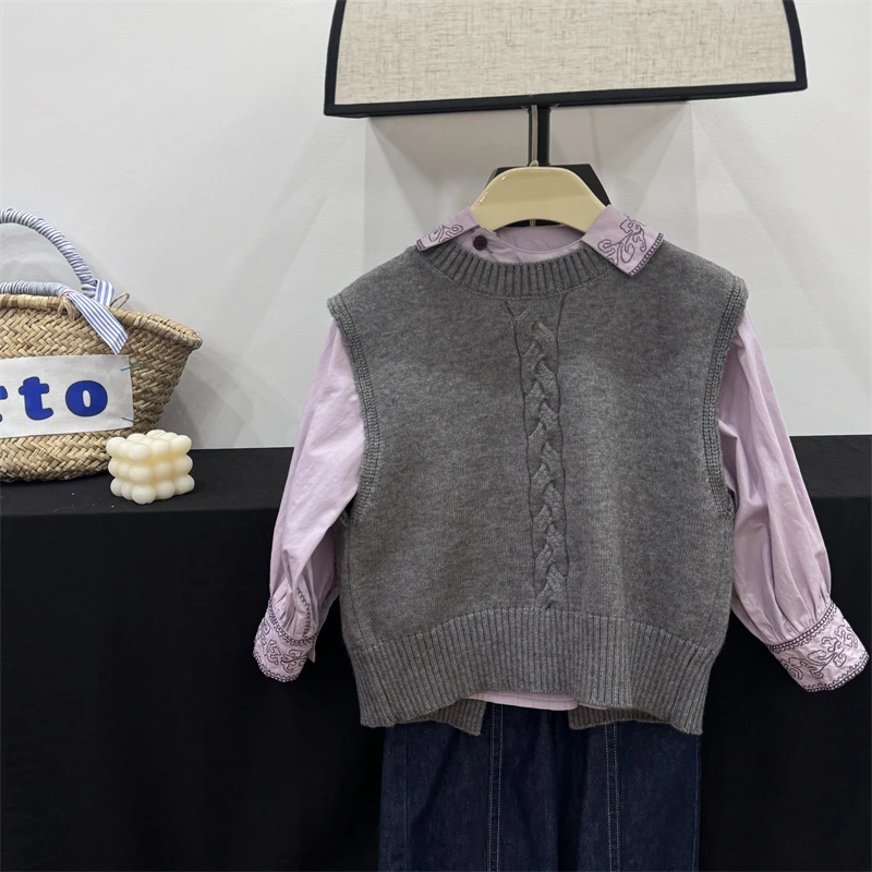 现货leomama【秋风起】女童毛衣秋装百搭针织背心儿童基础款马甲
