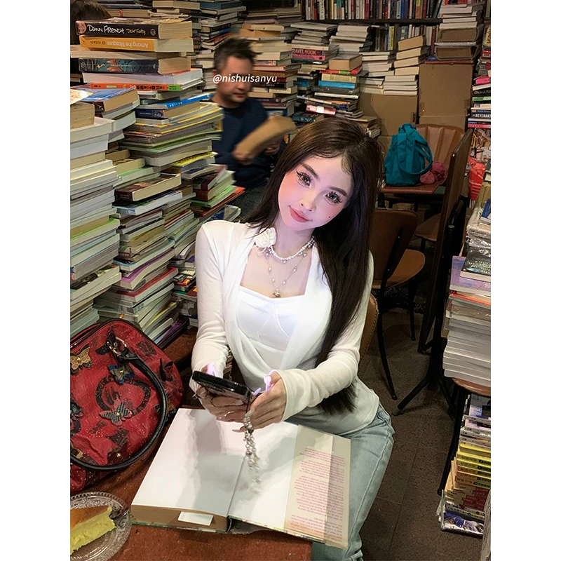 溺水三鱼【心动恋人】荡领微透感纯欲辣妹上衣鱼骨带胸垫吊带两件套