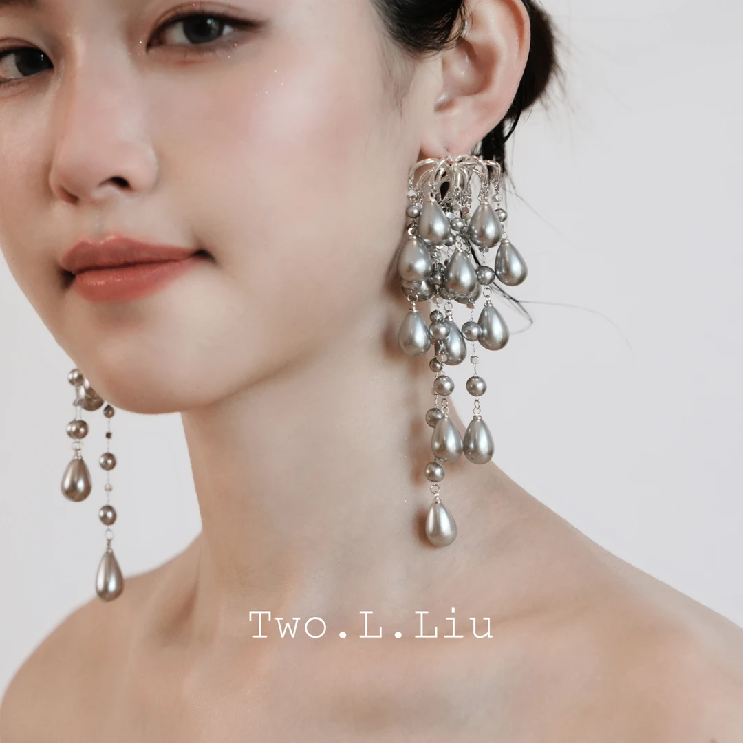 合金仿珍珠耳饰 银河印象系列原创设计耳环夸张银色重工高级耳饰
