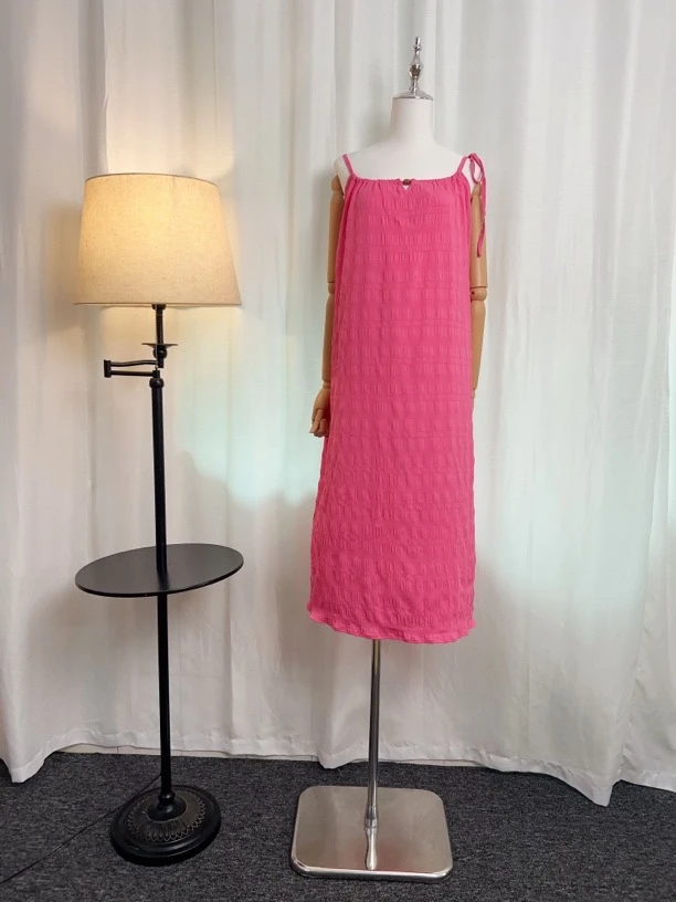 时尚休闲夏季气质吊带显瘦红色中长款针织连衣裙吊带裙宽松裙子