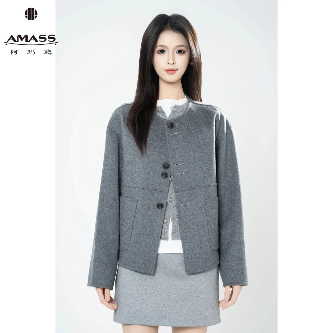 AMASS/阿玛施新款秋冬粗花呢上衣复古时尚羊毛毛呢外套穿搭540006