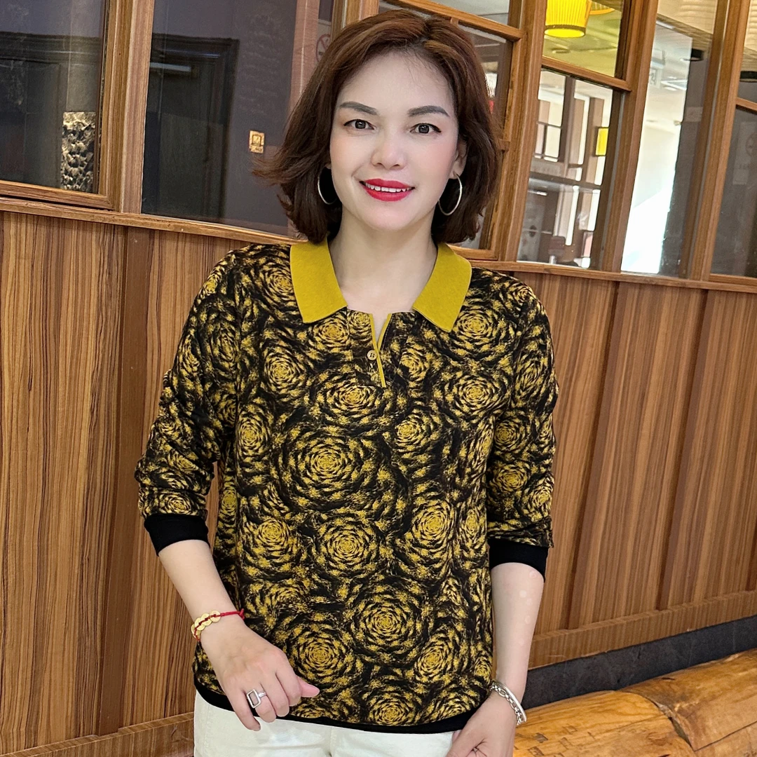 2025秋季新款长袖气质上衣中老年女装洋气显瘦宽松型妈妈装 Y818