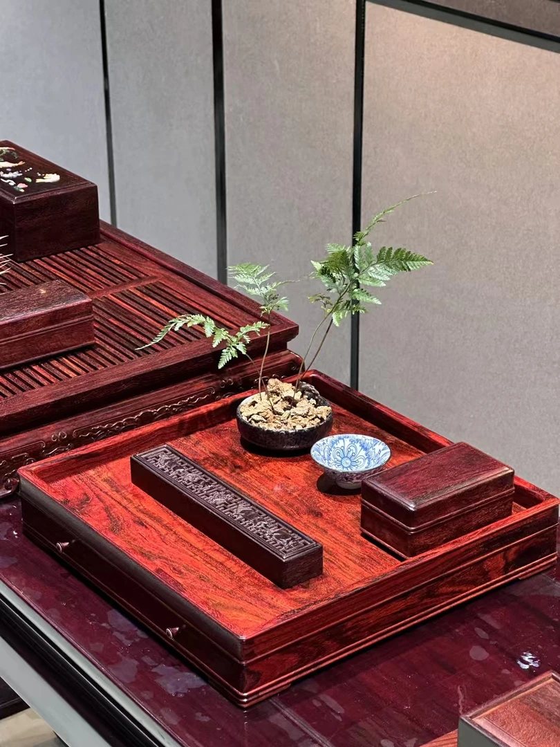 奢侈品小叶紫檀精工宋式文承盘