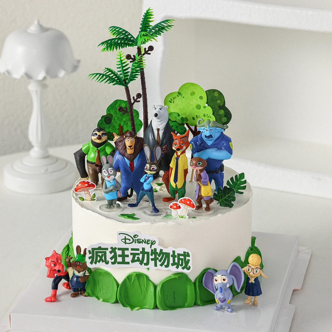 网红疯狂动物城蛋糕装饰公仔烘焙摆件儿童生日朱迪尼克闪电牛装扮