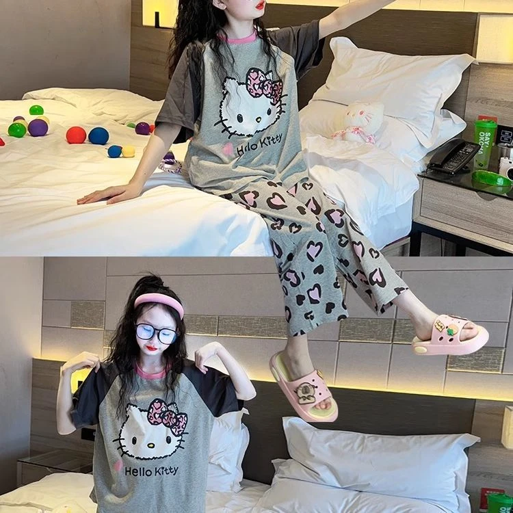 睡衣女孩初中生2025新款女童夏季薄款家居服套装女大童纯棉空调服