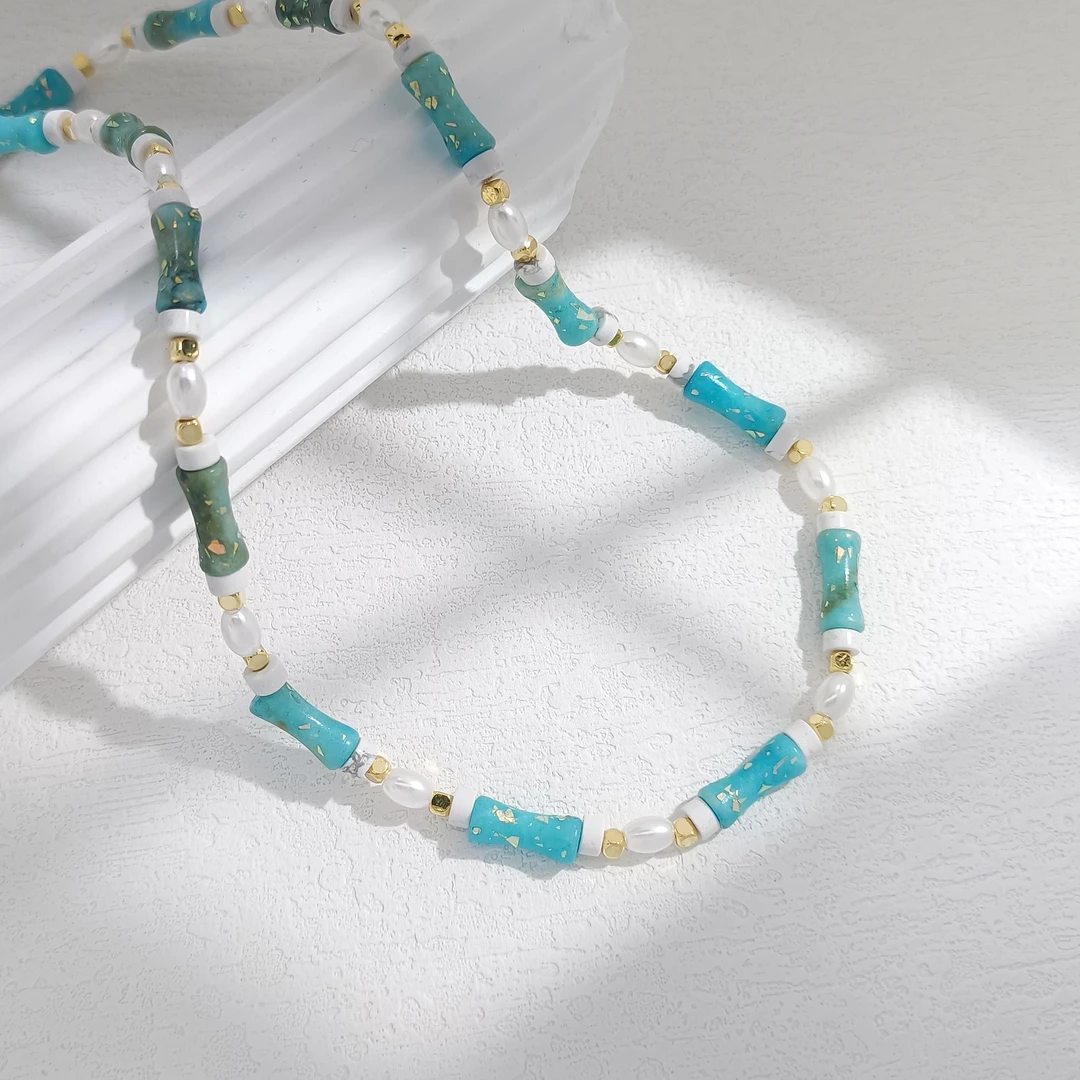 铜合金合成锆石项链 WLM-002666【蓝澜幻坠】项链简约气质时尚小众