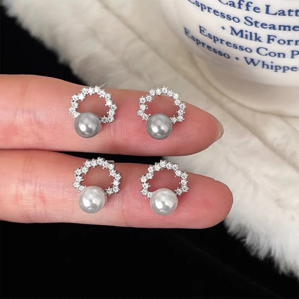 铜合金仿珍珠耳饰 925银针珍珠耳钉小众轻奢高级感气质耳环耳饰女