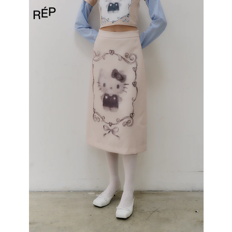 REP-CELINE KWAN设计师品牌米色HELLO KITTY半裙 25FW新品