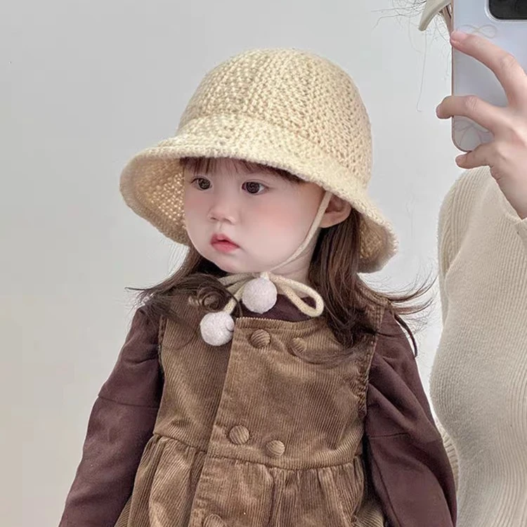 韩系儿童帽子秋冬季保暖针织毛线帽男孩女宝宝出游百搭系带渔夫帽