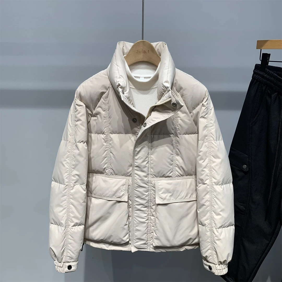 冬季新款男士立领工装白鸭绒加厚保暖日系休闲大码外套潮流男装