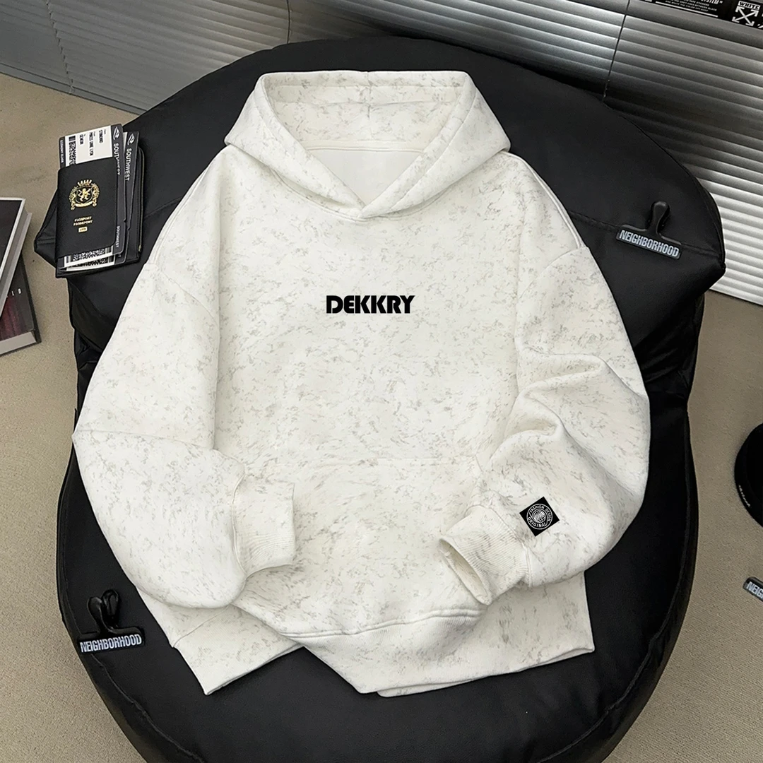 美式创意图案字母印花白色蜡染卫衣秋冬男女潮流连帽套头休闲上衣