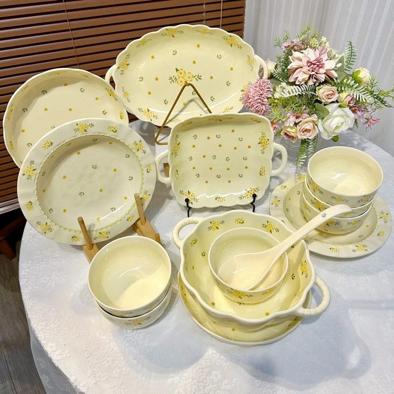餐具套装一人用奶油风碗碟家碗2023新款碗筷盘子组合高级具碗盘具